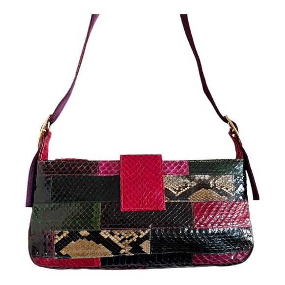 KAZUYO NAKANO Animal Print Leather Patches Satin Shoulder Bag Top Handle Zipper - Picture 8 of 9